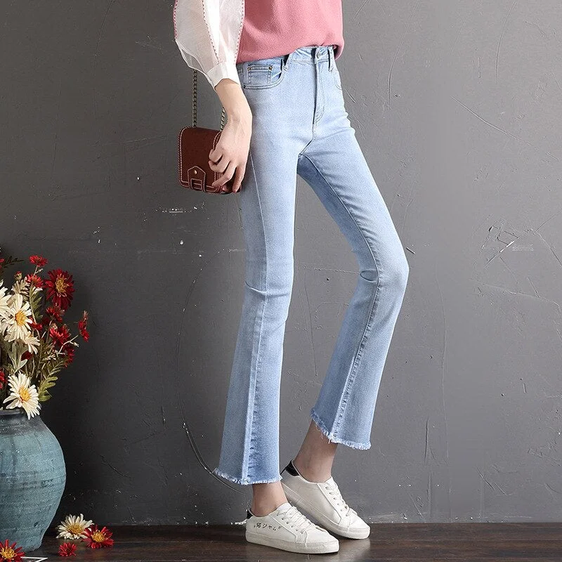 5XL Women Plus Size Black Jeans Denim New Solid Wash Skinny Womens High Waist Trousers Streetwear Fashionable Bell Bottom Soft