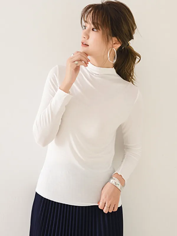 10 Colors Simple Solid Color Long Sleeves High-Neck T-Shirt Top WHITE-2XL