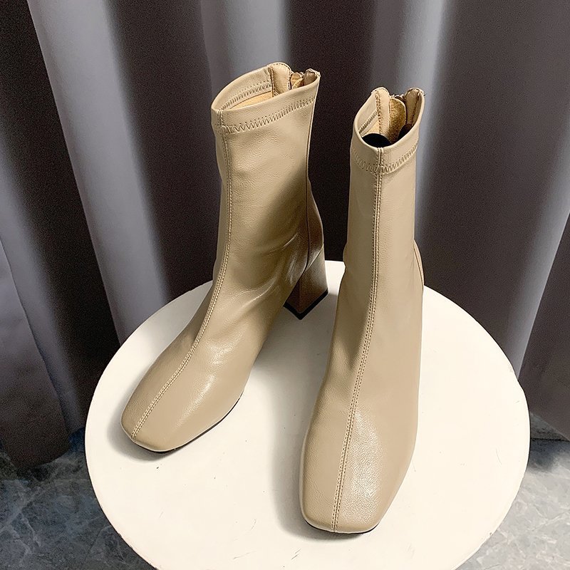 Online celebrity Martin boots for women British style 2024 autumn and winter new square toe chunky heel thin boots back zipper short boots for women Wholesale-MERUMOTE