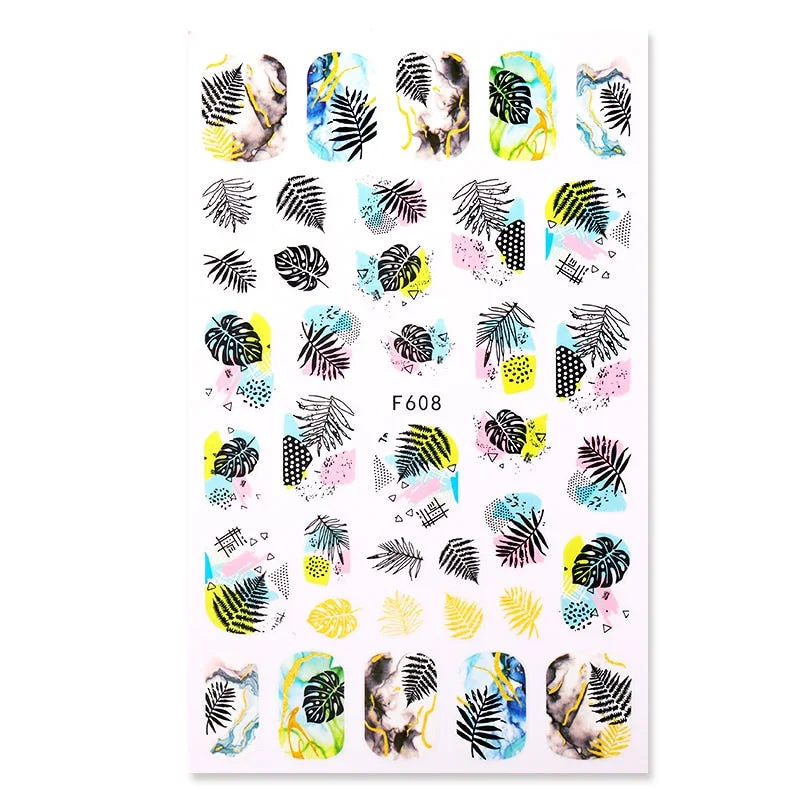 Ripple Marble Blooms Stickers For Nails Manicures Japanese Color Stitching Design Nails Art Stickers Adhesive Tape Decoration