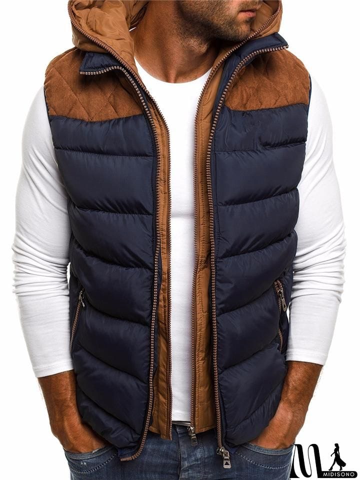 MidiSono - Mens Stylish Color Block Hooded Padded Vest