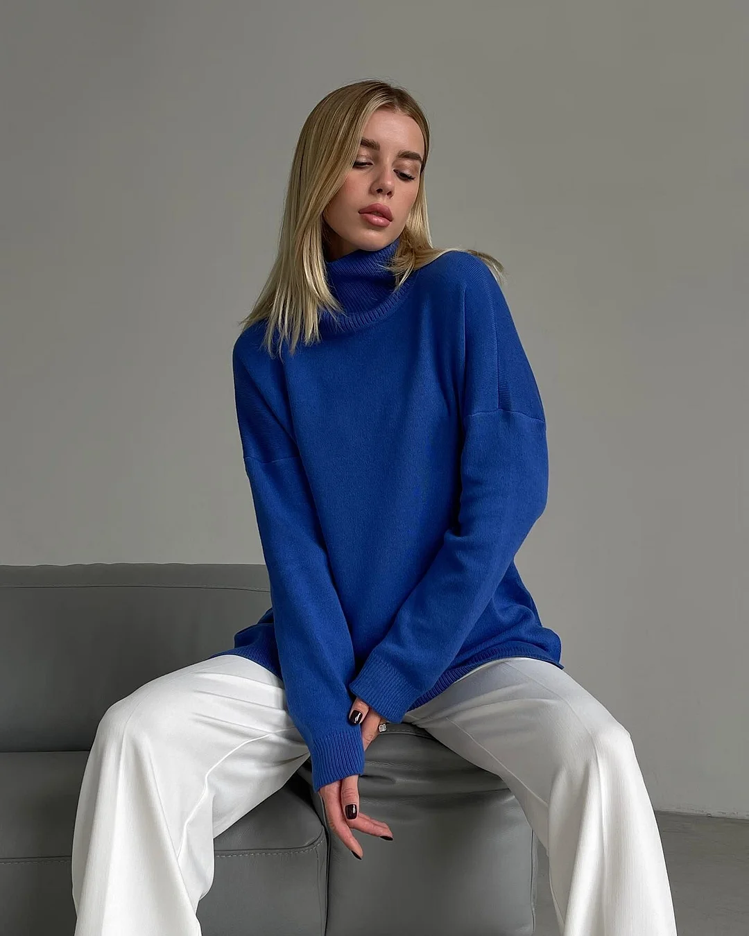 Loose Fitting High Neck Knit Sweater
