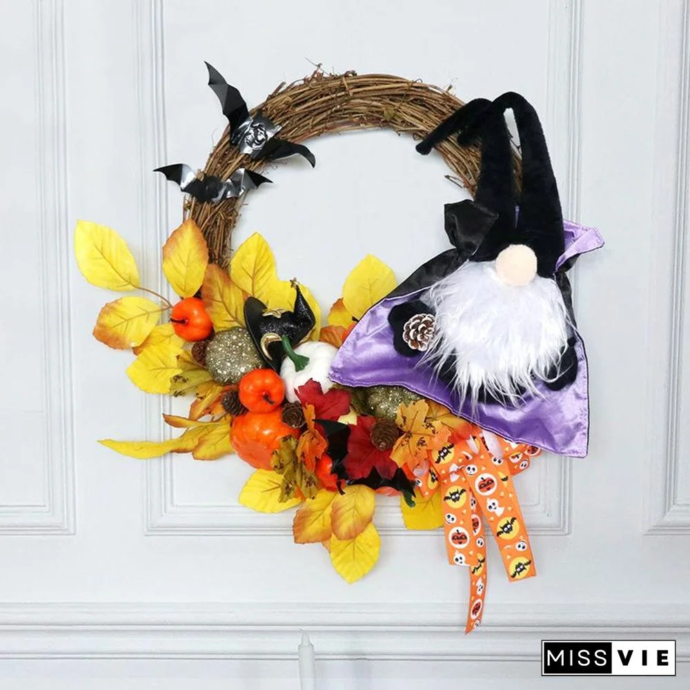 Halloween Themed Wreath With Wizard Gnome For Holiday Decoration