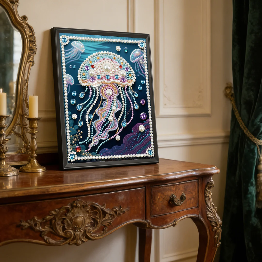 White Jellyfish DIY Partial Diamond Pearl Painting Art Kits 30x40cm Special Shape Pearl Gem Paintings Picture Arts Craft for Adults Beginners Home Wall Decor
