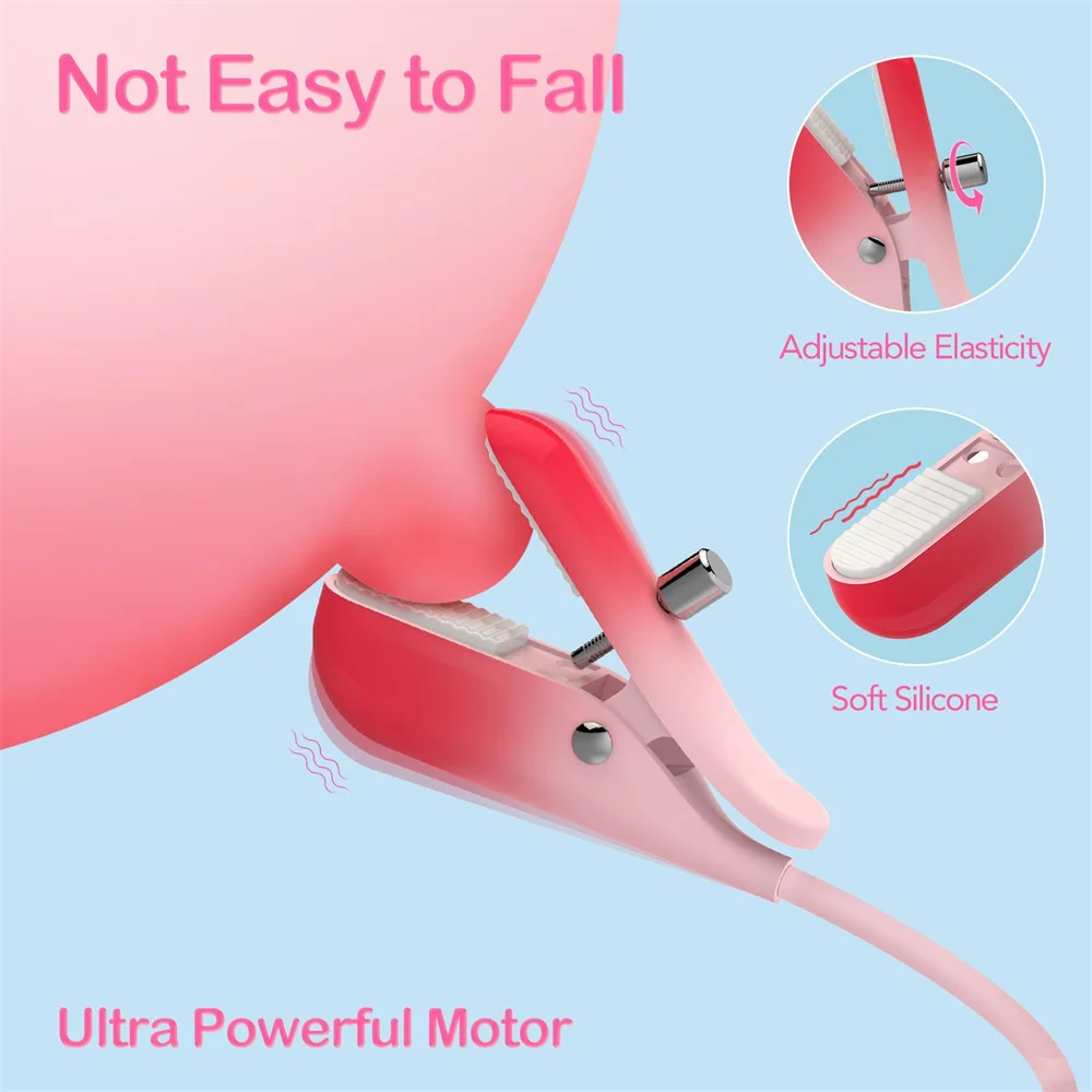 Gradient Pink Wearable Nipple Clamps Vibrator