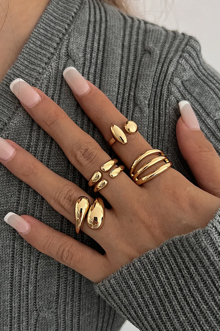 Glossy Alloy Fashionable Geometric Open Rings Set