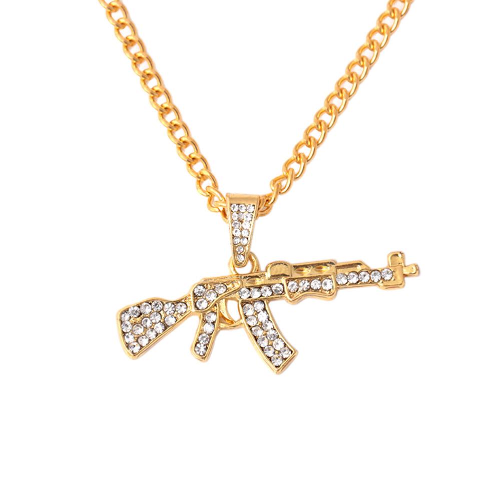 

Hip Hop Punk Unisex Women Men Rhinestone Gun Chain Necklace Casual Jewelry, Gold, 501 Original