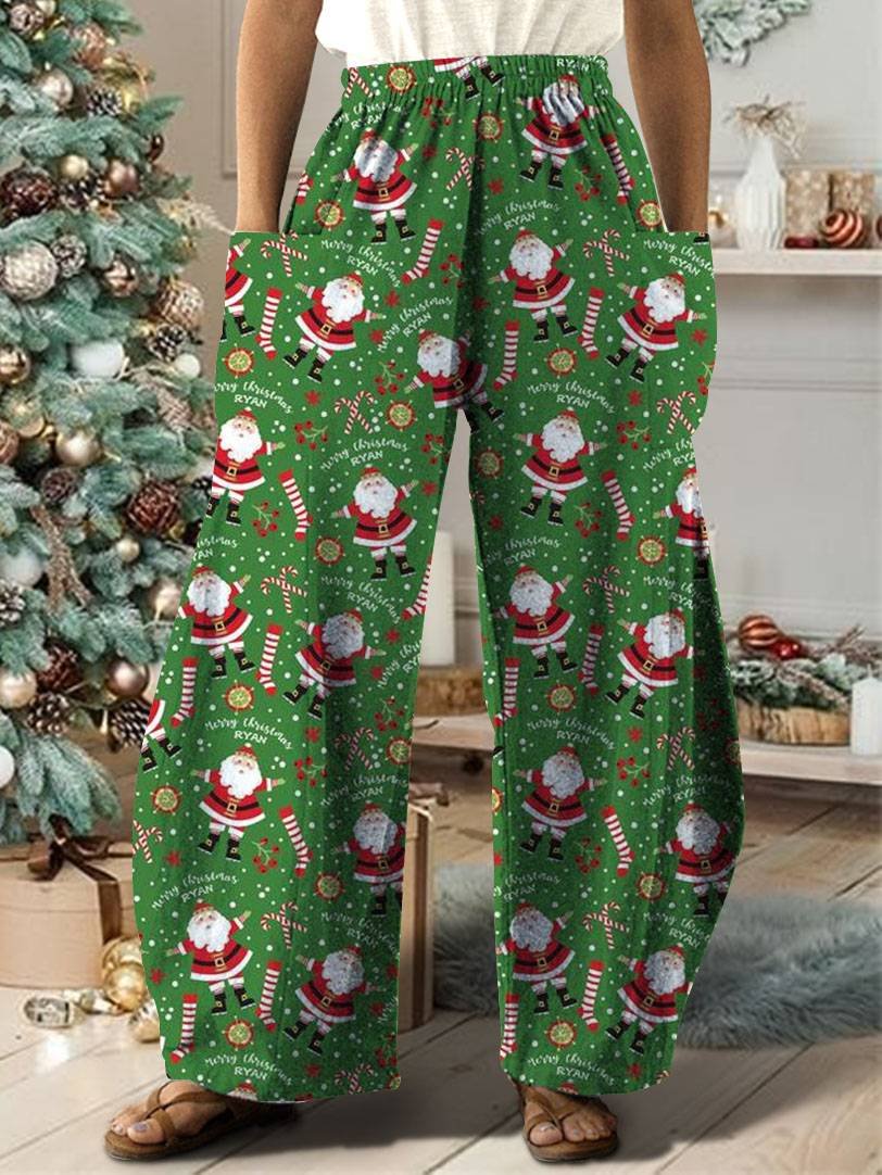 Santa Candy Print Casual Loose Pants