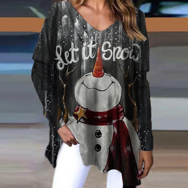 Let It Snow Happy Snowman Graphic Long Sleeve Tee