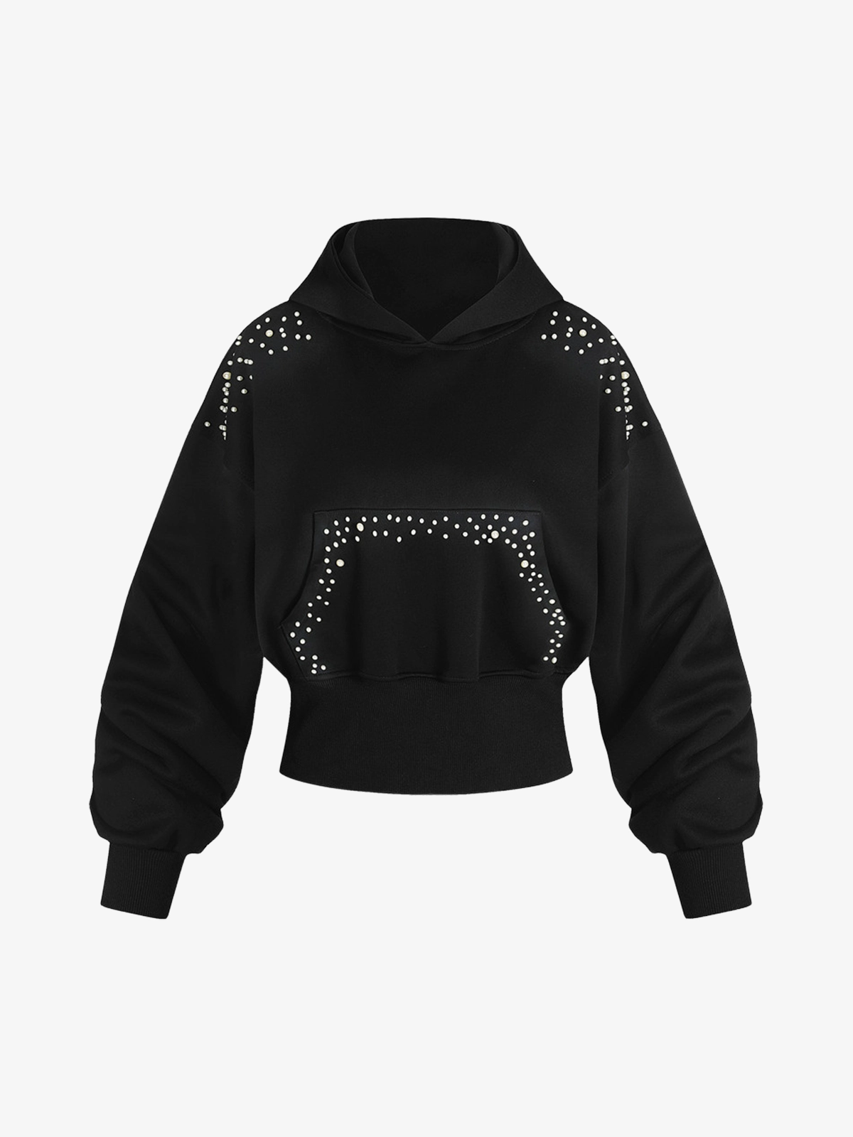 Black Actchic Beaded Cropped Hoodie Front