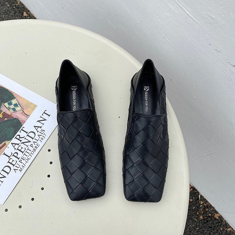  Fashion Women Flats Square Toe Slip On Loafers Comfortable Ladies Shoes Flats Heeled Casual Spring/Autumn Fashion Blue Shoes