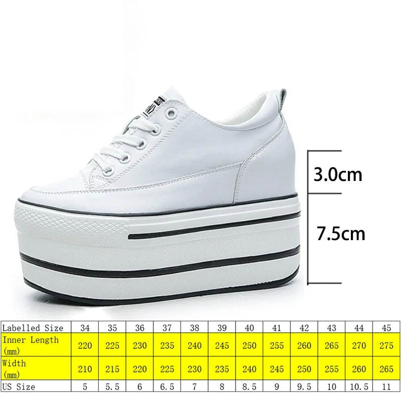 Fujin Super High Thick Heel Platform Flats Women Casual Shoes Genuine Leather Soft High Quality Casual Shoe Sneakers White Black