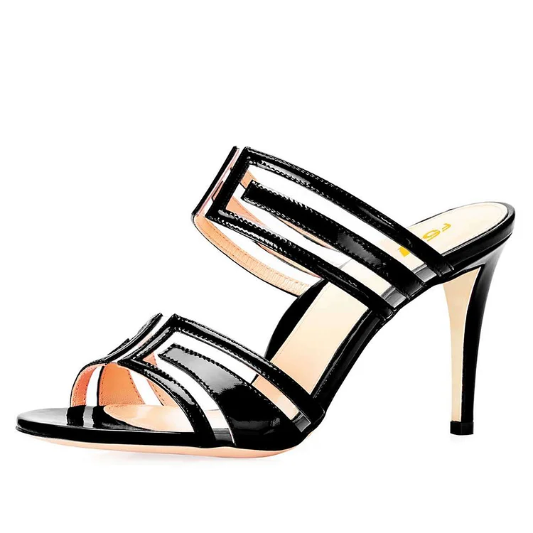 Black transparent PVC Mule Heels Sandals |FSJ Shoes