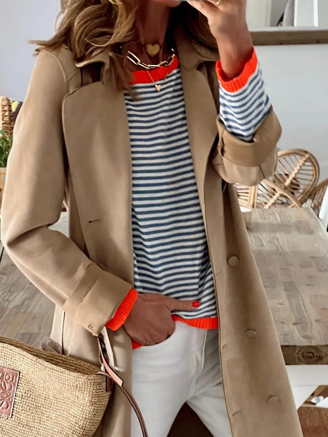 Uveng Knitted Striped Color Collision Design Sweaters