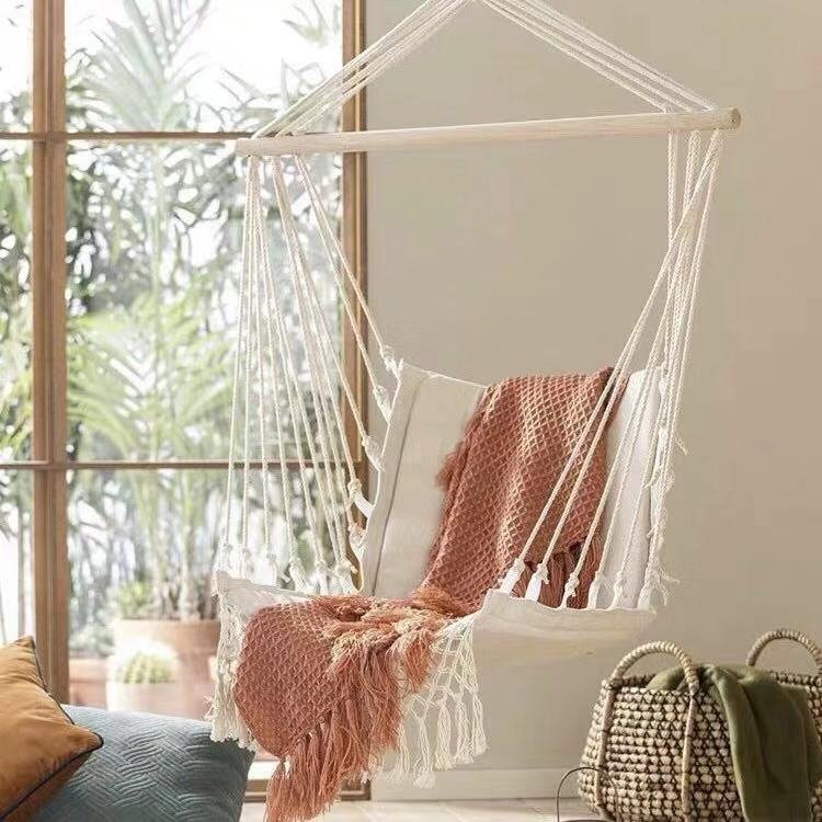 Homemys Tassel Sponge Hammock Canvas Swing Outdoor Camping