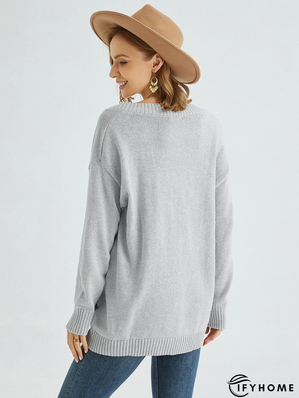 Casual Animal V Neck Cotton Tunic Sweater Knit Jumper | IFYHOME
