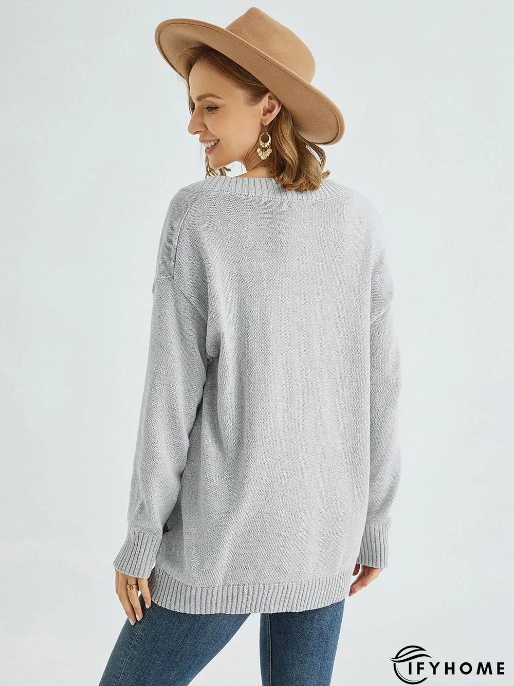 Casual Animal V Neck Cotton Tunic Sweater Knit Jumper | IFYHOME