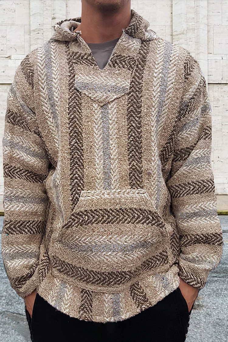 Casual Striped Loose Fit Knit Hoodie