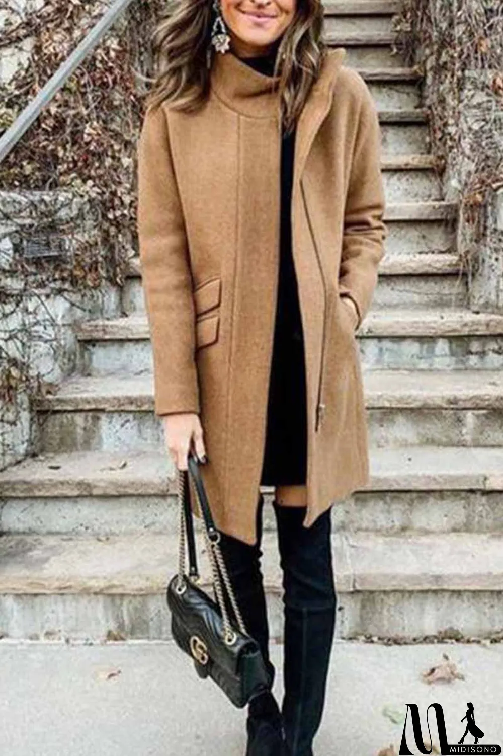 MidiSono - Elegant Lapel Long Sleeve Coat