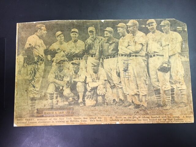 1937 NY Giants Team Photo Poster painting Signed by HOFers Bill Terry & Carl Hubbell in Havana