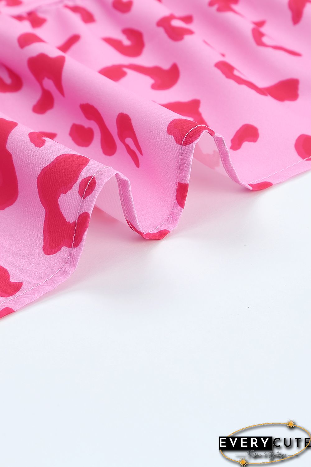 Pink Leopard Print Ruffle Short Sleeve Tiered Dress