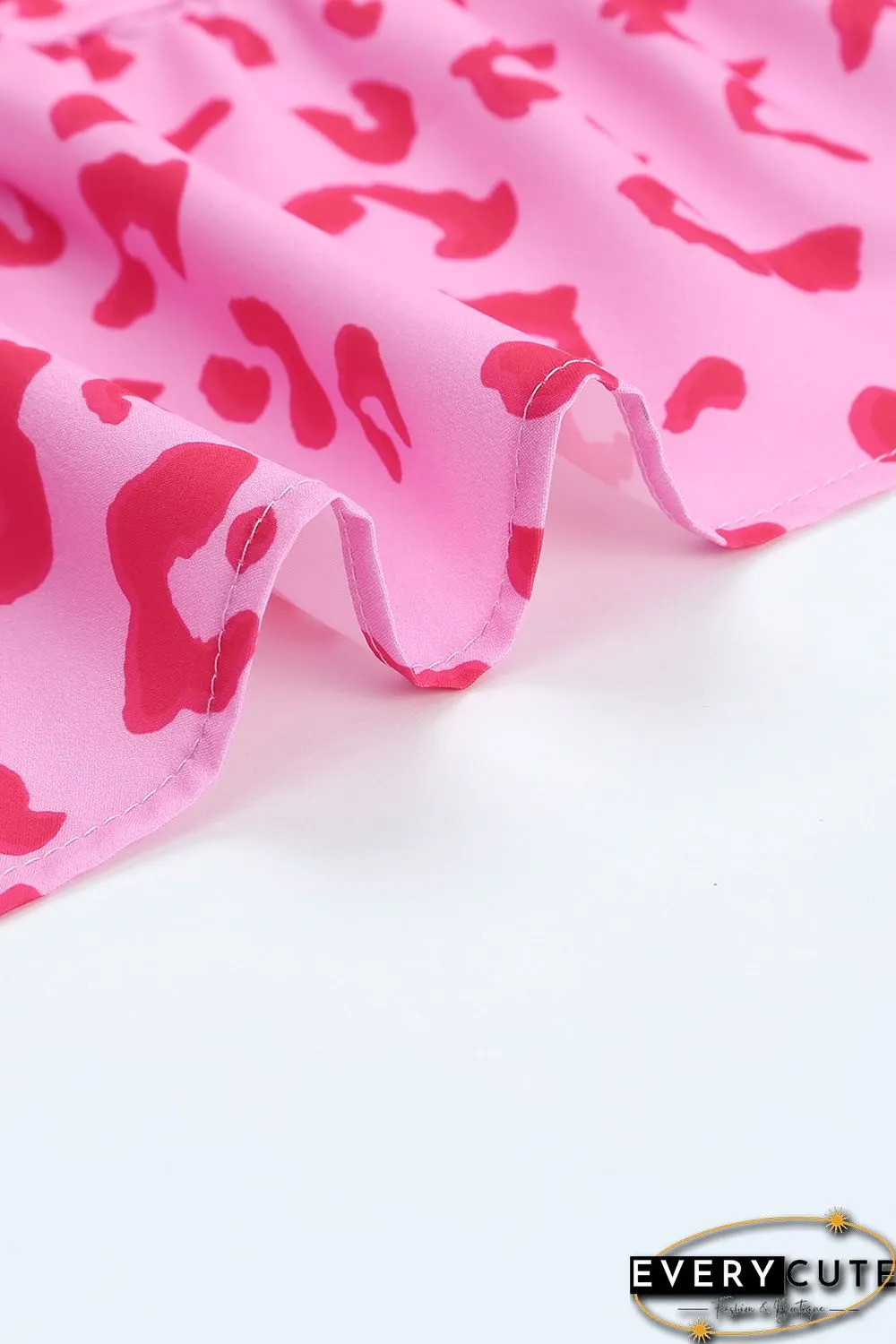 Pink Leopard Print Ruffle Short Sleeve Tiered Dress