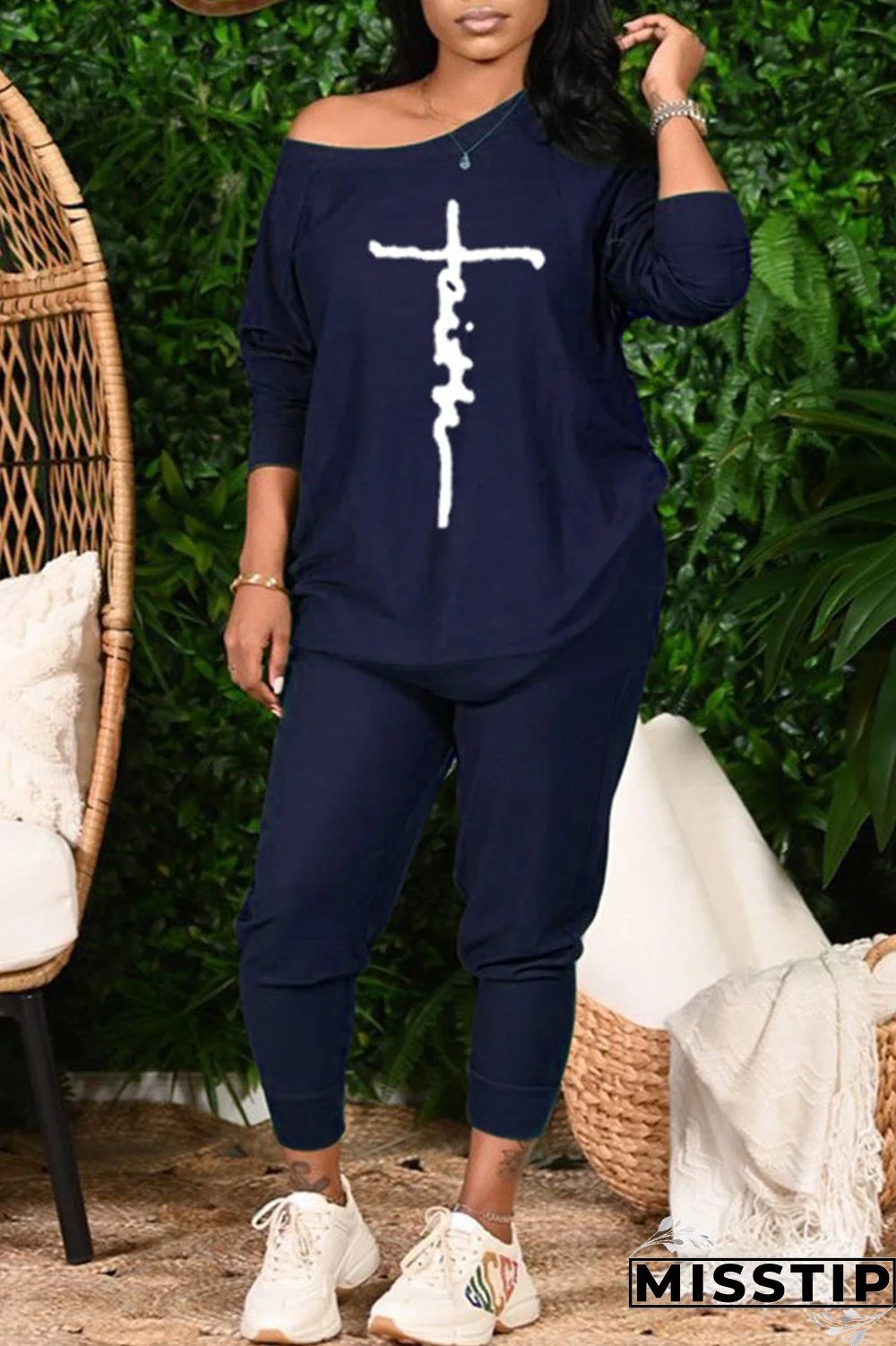 Fuchsia Casual Print Patchwork O Neck Long Sleeve Two Pieces