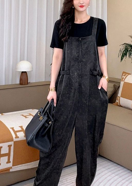 VCSHOES Black Oversized Cotton Jumpsuits Two Piece Set Summer