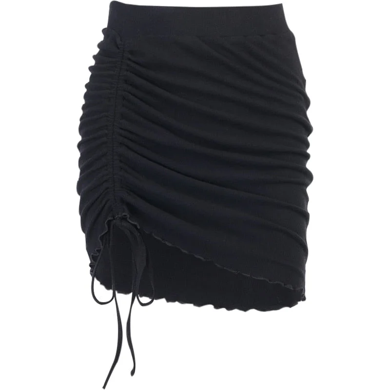InsGoth Gothic Black MIni Skirt Harajuku Sexy Slit High Waist Skirt Streetwear Punk Skinny Ruched Bandage Skirt Summer Outfits
