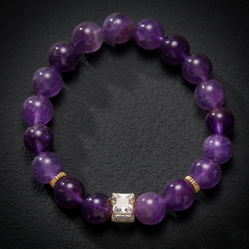 JiStones Ethereal 'Nine Purple Fire' Amethyst Bracelet | Luxury Square-Cut Focal Stone Premium Natural Amethyst