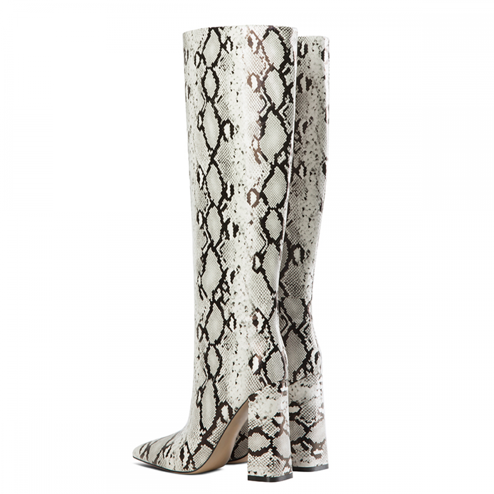 Snakeskin Knee High Boots Chunky Heel Boots Fall Fashion Boots