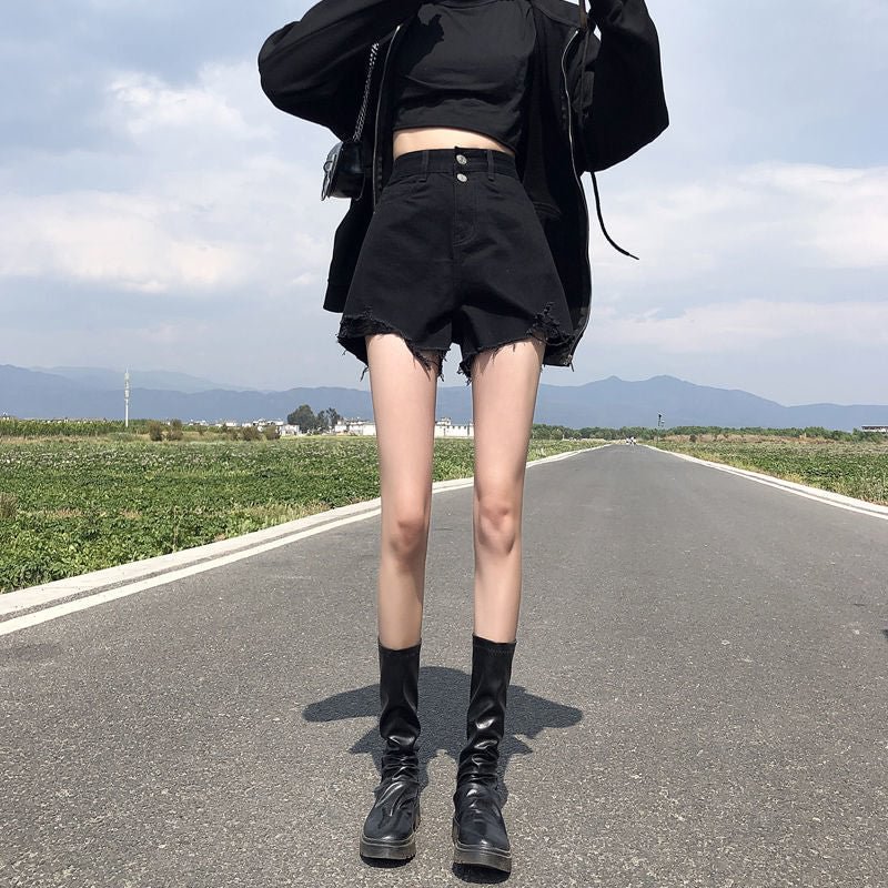 Shorts Women Solid Buttons Denim Regular Korean Style Students Casual Slim Streetwear Leisure Harajuku Punk Hip Hop Fashion Chic