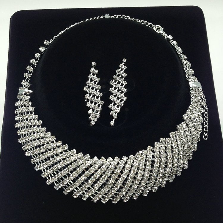 Fashion Full Diamond Female Necklace Earrings Set