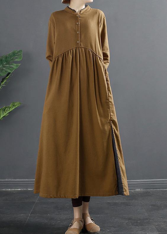 VCSHOES Brown Quilting Dresses Patchwork Cinched Plus Size Dress
