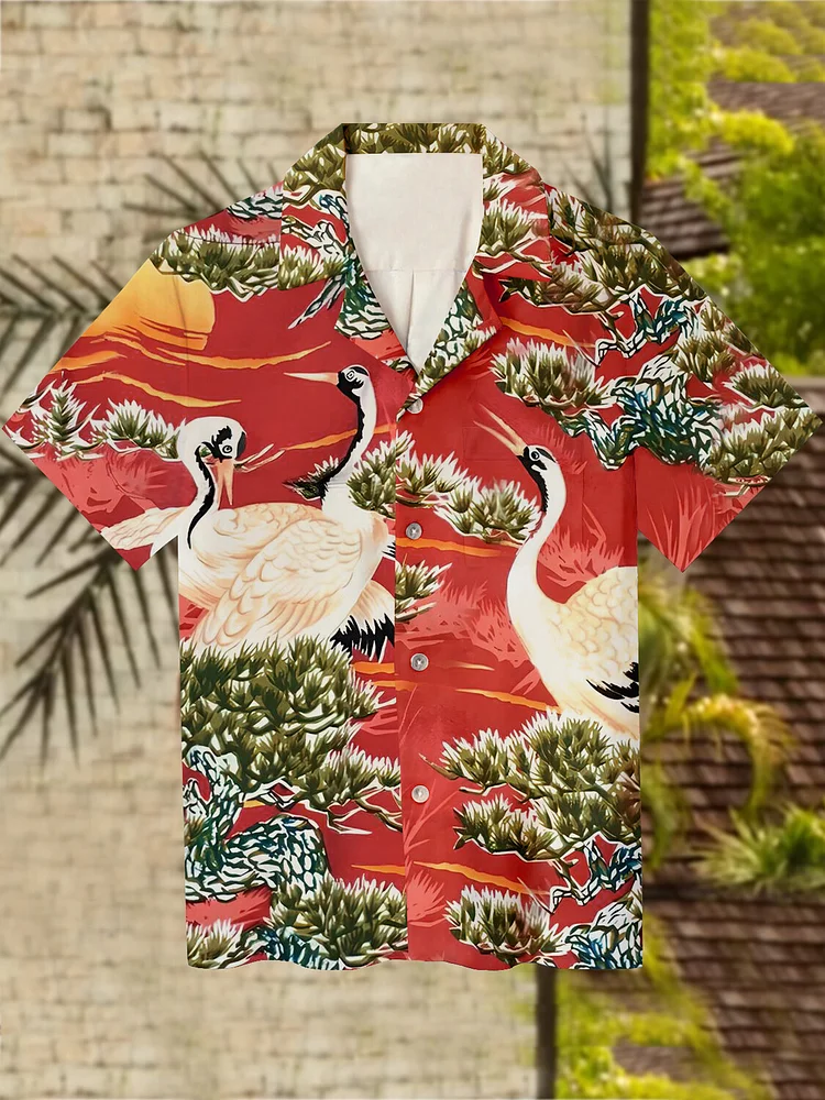 Men's Hawaiian Bird and Flower Print Shirt