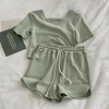 2022 Women Summer Short Sleeve T Shirts With Mini Shorts Stretch High Waist Two Pieces Sets Ladies Outfits Fashion Clothes