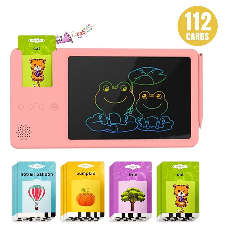 Sanmadrola Drawing Tablet and Talking Flash Cards Electronic Educational Toys for 2 3 4 5 Year Old Toddler Learning Toys LCD Writing Pad Doodle Board for Kids