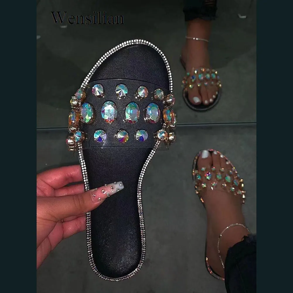 Slides Women Flip Flops Shoes Slippers Gemstone Rhinestones Shoes Sandals Ladies Slides Wild Diamond Slippers chanclas mujer