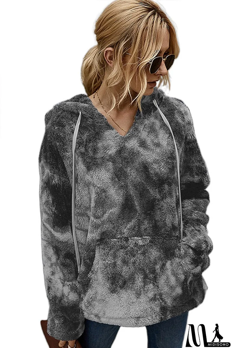 V-neck Tie-dye Plush Pullover Hoodie