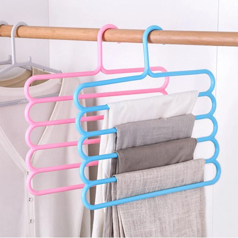 nigikala Hanger 5-layer Pants Rack Wardrobe Organizer Storage Rack Tie Scarf Belt Rack Non-slip Space-saving Plastic
