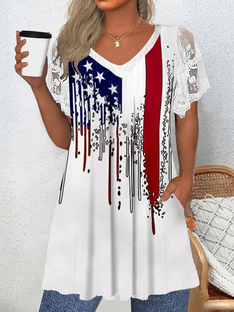 Women Long Sleeve V-neck Graphic Floral Printed Top