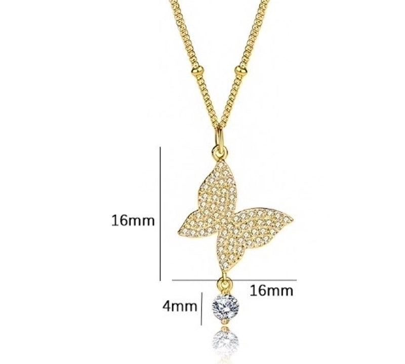 925 Sterling Silver Zircon Plating Inlay Butterfly Pendant Necklace