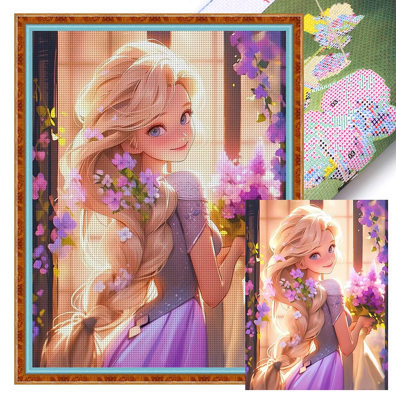 Disney Cross Stitch Rapunzel Princess Canvas Complete Kit And Cotton  Threads Embroidery Kit Cartoon Home Decor Wall Stickers - AliExpress