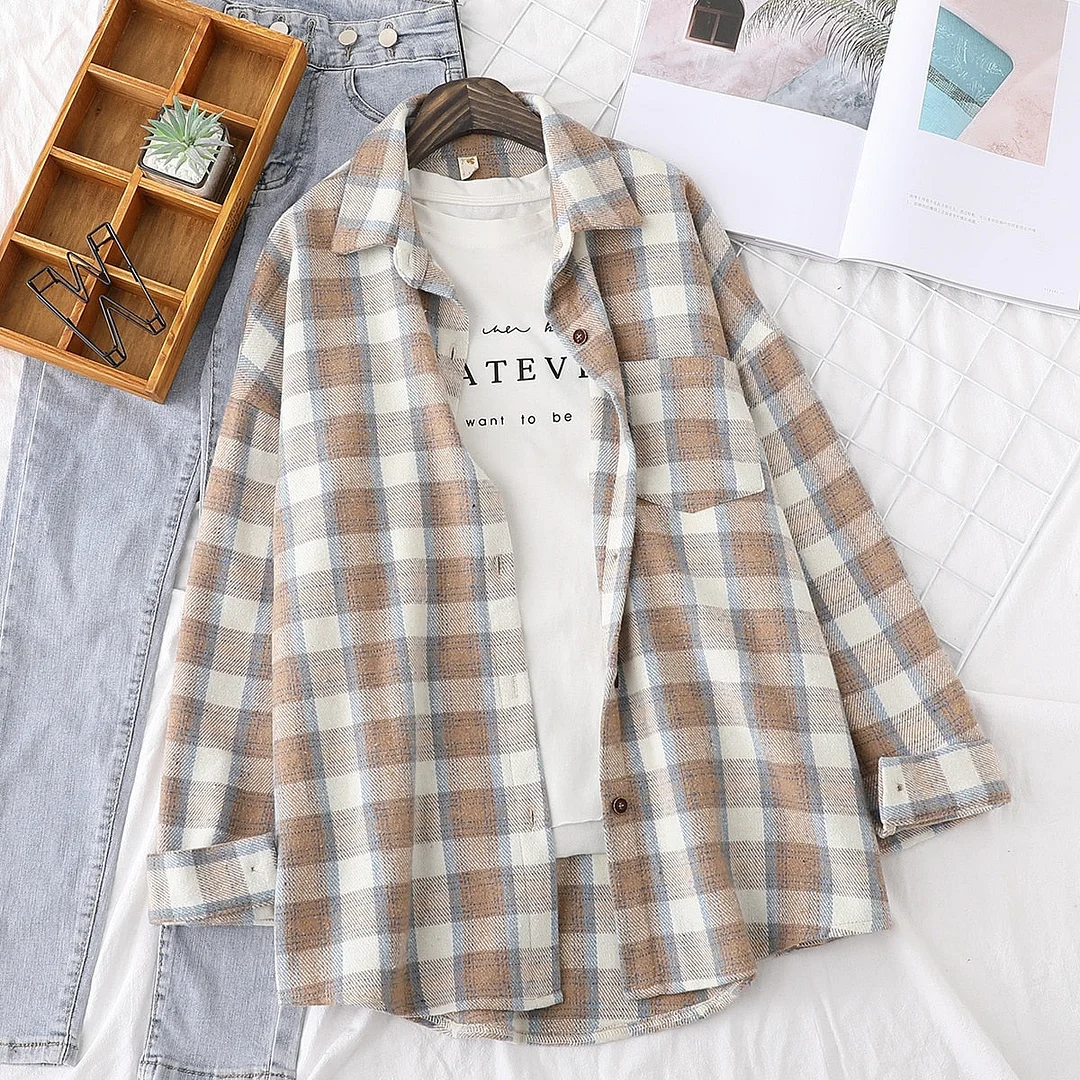Winter New Women Red Plaid Full Sleeve Thick Warm Woolen Shirt Jacket Vintage Oversize Tops Stylish Girl Spring Outwear T0N437T