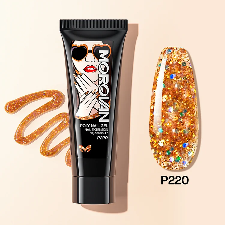 Amber Yellow Glitter Poly Nail Gel 30ml