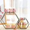 10"x17" | 2-Tier Hexagon Floating Shelf, Dessert Display Stand With Black Double Geometric Design