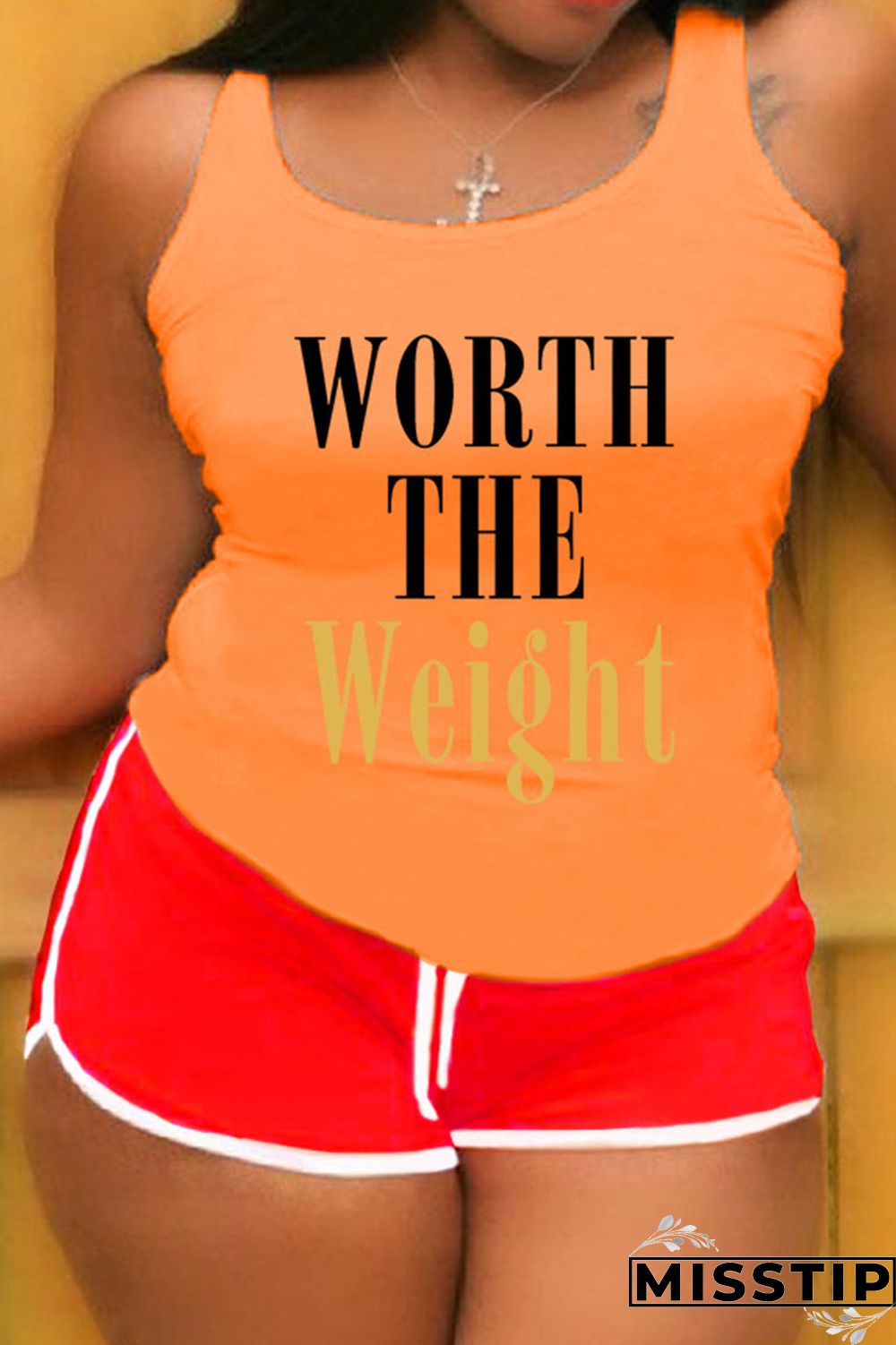 Khaki Casual Letter Patchwork U Neck Plus Size Two Pieces