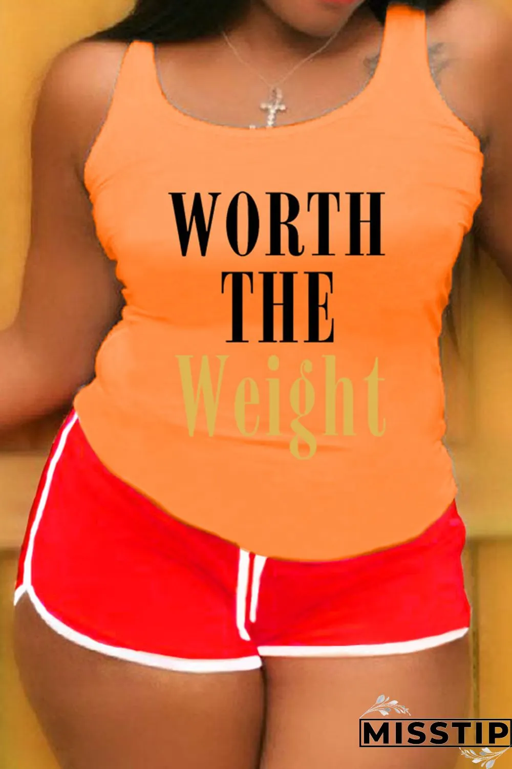 Khaki Casual Letter Patchwork U Neck Plus Size Two Pieces