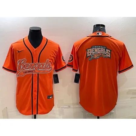 Men's Cincinnati Bengals Orange Team Big Logo With Patch Cool Base Stitched Baseball Jersey