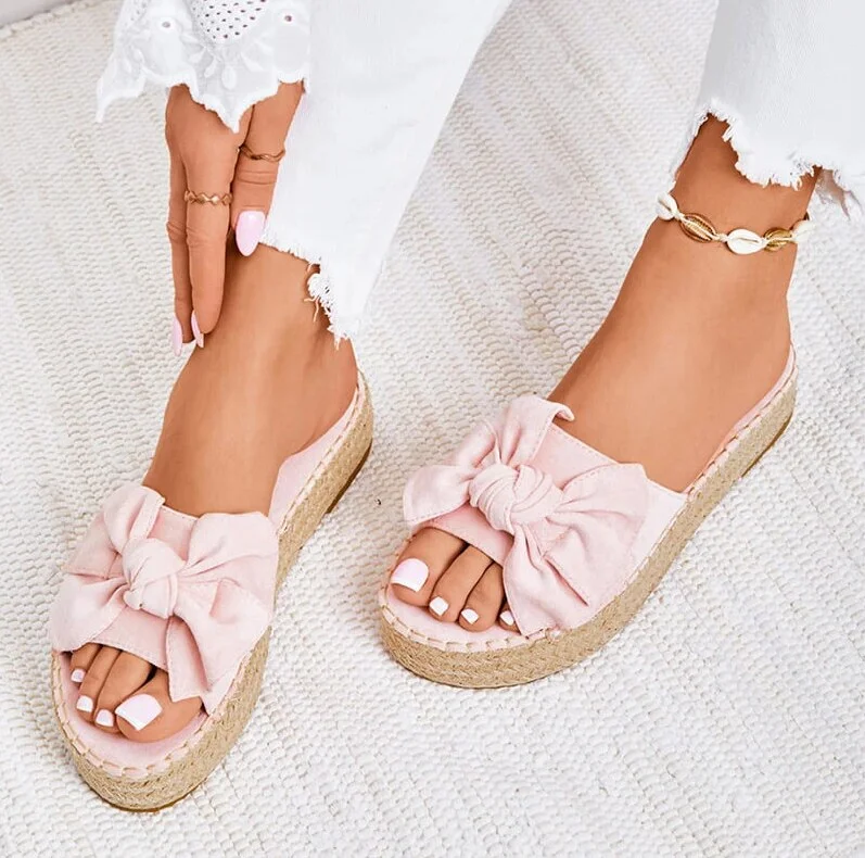Platform Sandals 2020 Summer Bow Casual Daily Comfy Slip on Platform Sandals Dress Peep Toe Female Gladiator Sandalias Mujer